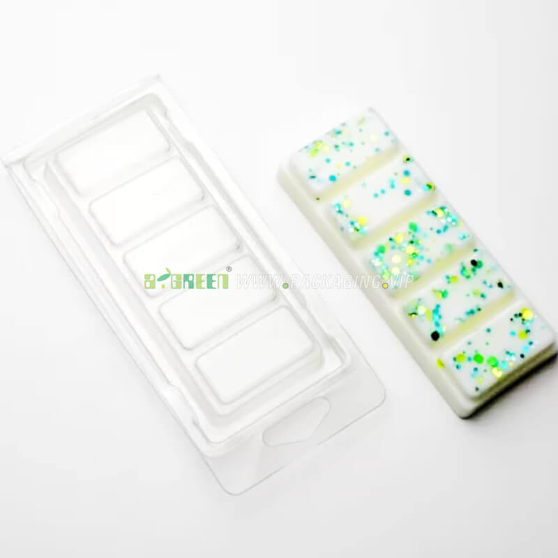 WachsschmelzverpackungchmelHersteller kundenspezifischer transparenter Verpackungenufacturer Rectangle wax melt snap bar packaging 5 cavity