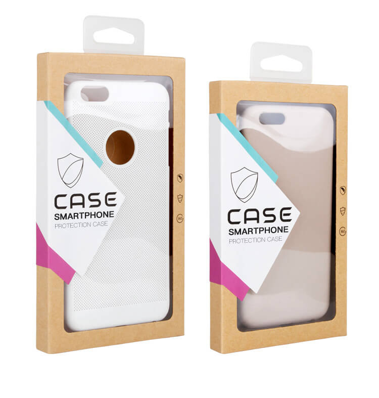 Sticker plus brown kraft paper mobile phone case with window packing box