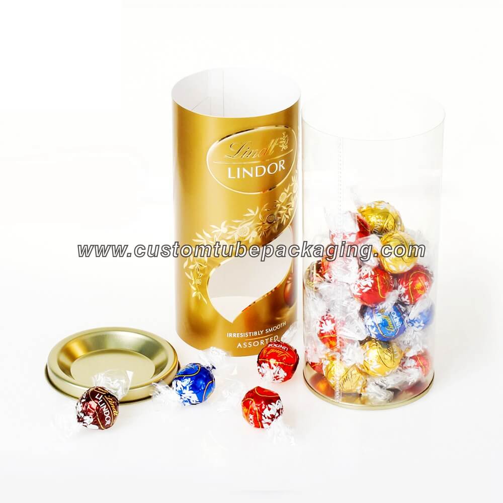 Chocolate transparent plastic tube packaging with metal sealed lid