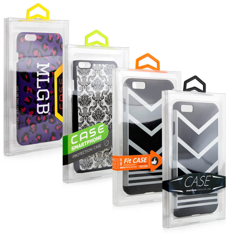 Environmental protection transparent plastic box with hook mobile phone case packaging + sticker