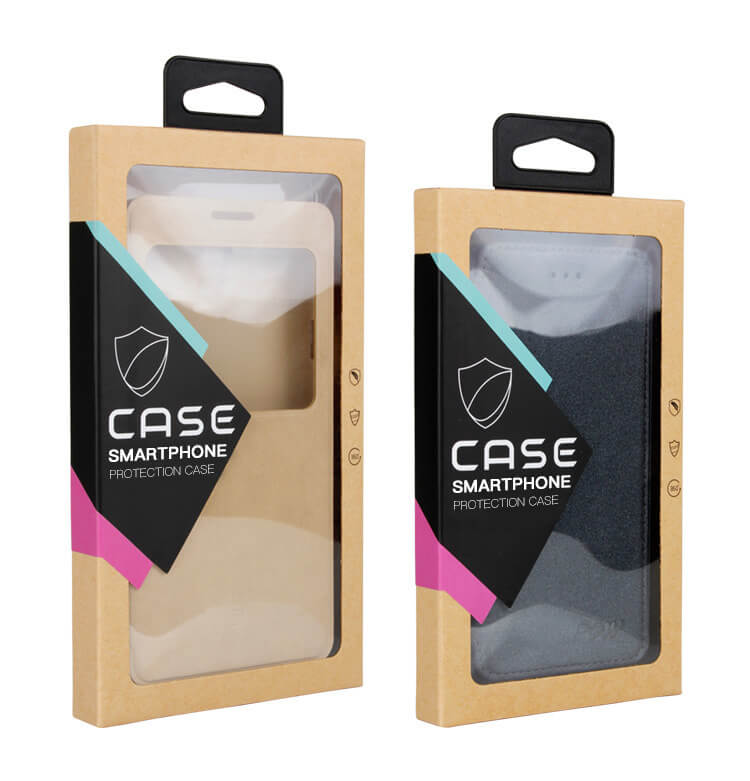 Sticker plus brown kraft paper mobile phone case with window packing box